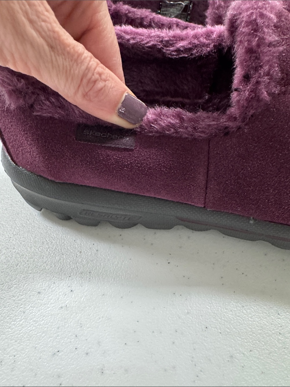 Skechers Women’s Slip-On Suede Slipper in Plum
